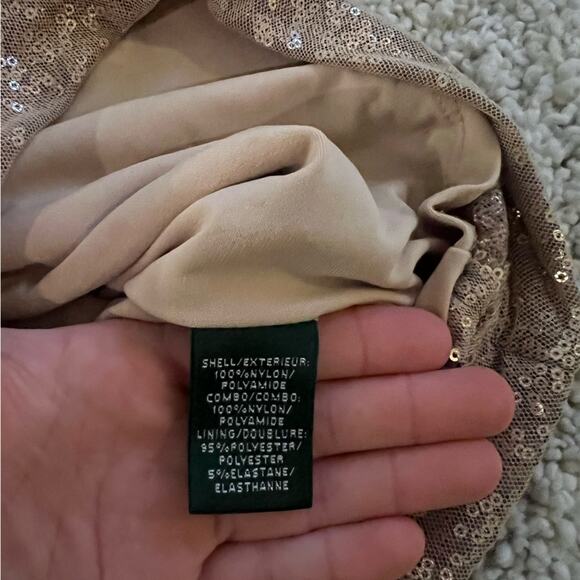 Lauren Ralph Lauren Evening Gold Sequin Mesh Shoulders Mini Dress - Picture 7 of 10